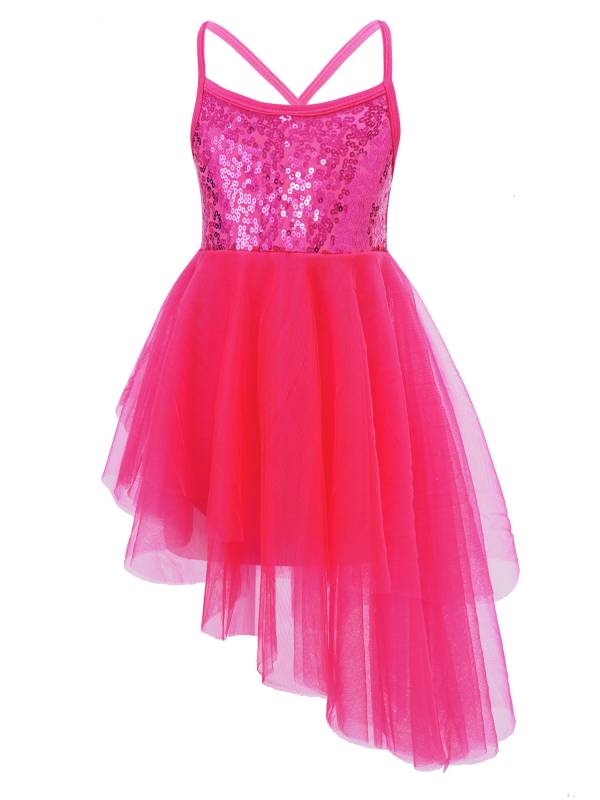 Kids Girls Sequins Tulle Ballet Dance Gymnastics Leotard Dress thumb