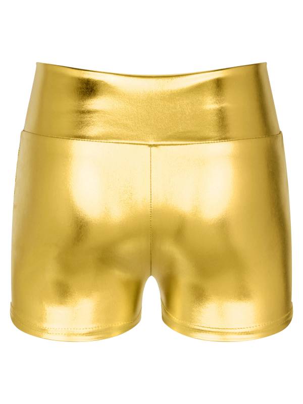 Women Metallic Patent Leather Jazz Dance High Waist Shorts thumb