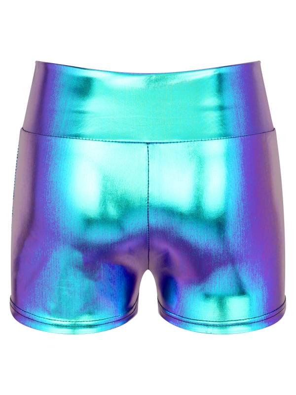 Women Metallic Patent Leather Jazz Dance High Waist Shorts thumb