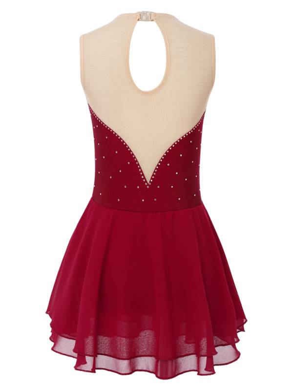 Kids Girls Sleeveless Sequined Rhinestone Skating Dance Dress thumb