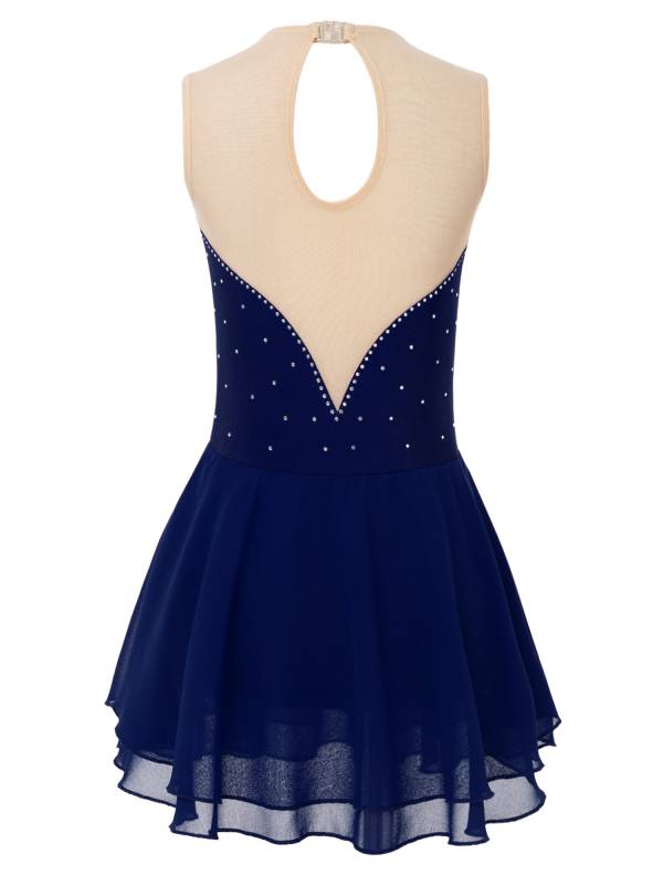 Kids Girls Sleeveless Sequined Rhinestone Skating Dance Dress thumb
