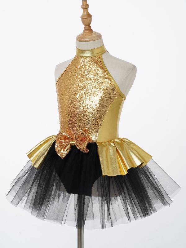 Kids Girls Sleeveless Sequins Bowknot Ballet Dance Tutu Dress thumb