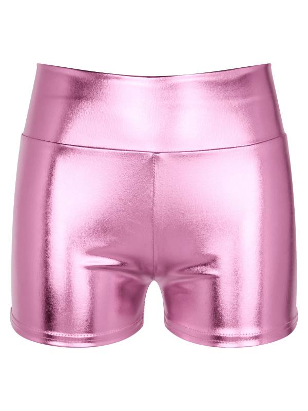Women Metallic Patent Leather Jazz Dance High Waist Shorts thumb