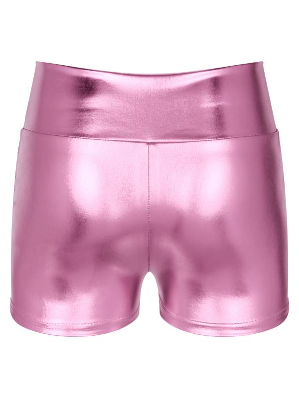 Women Metallic Patent Leather Jazz Dance High Waist Shorts thumb