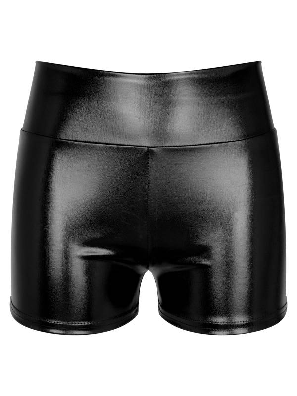 Women Metallic Patent Leather Jazz Dance High Waist Shorts thumb