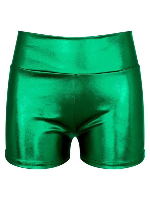 Women Metallic Patent Leather Jazz Dance High Waist Shorts thumb