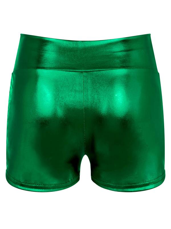 Women Metallic Patent Leather Jazz Dance High Waist Shorts thumb