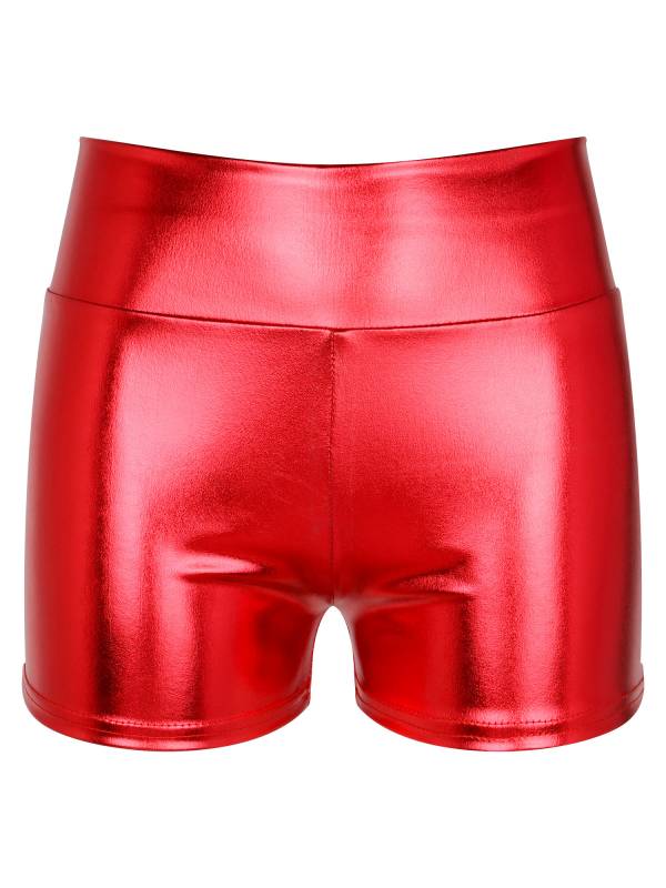 Women Metallic Patent Leather Jazz Dance High Waist Shorts thumb