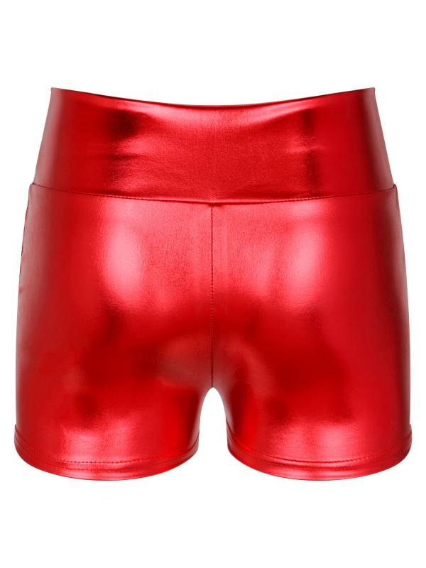 Women Metallic Patent Leather Jazz Dance High Waist Shorts thumb