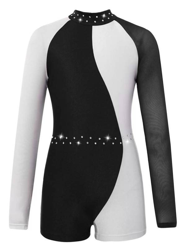 Kids Girls Long Sleeve Colorblock Gymnastics Leotard Dance Jumpsuit thumb