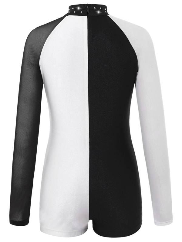 Kids Girls Long Sleeve Colorblock Gymnastics Leotard Dance Jumpsuit thumb