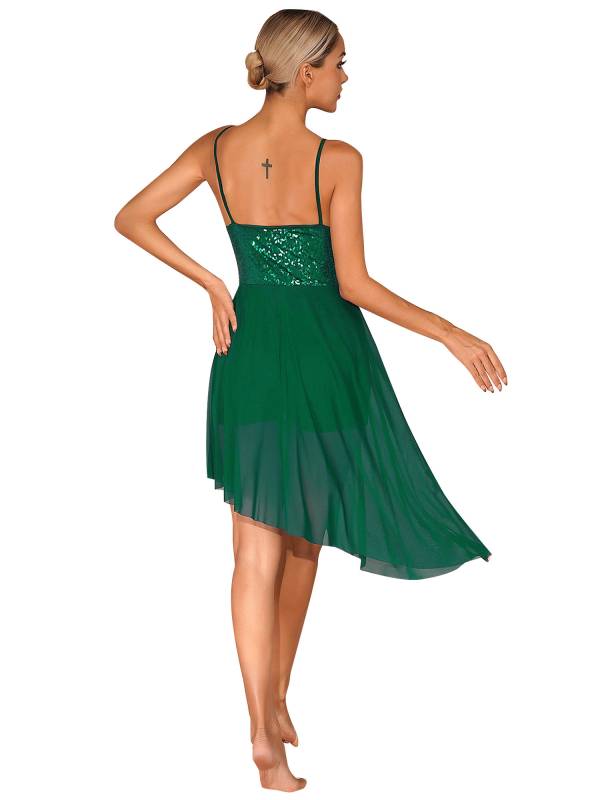 Women Sparkly Sequin V Neck Lyrical Contemporary Dance Dress thumb