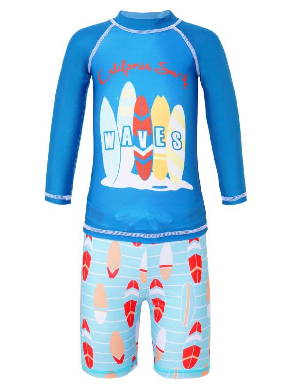 Kids Boys 2pcs Long Sleeves Cartoon Shark Print Swimming Set thumb