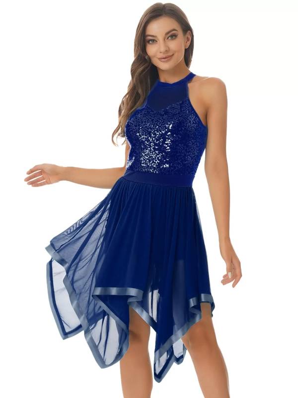 Women Sequins Sleeveless Halter Backless Modern Lyrical Dance Dresses thumb
