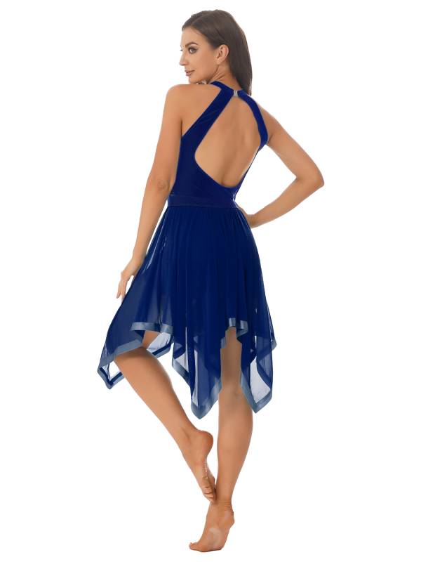 Women Sequins Sleeveless Halter Backless Modern Lyrical Dance Dresses thumb