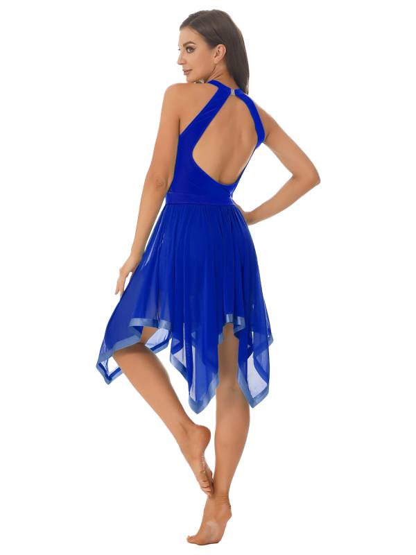 Women Sequins Sleeveless Halter Backless Modern Lyrical Dance Dresses thumb