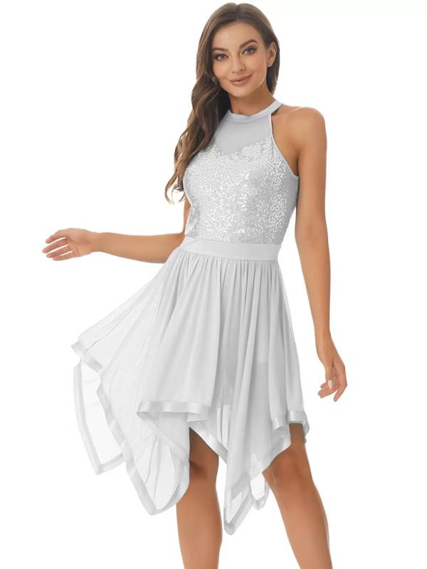 Women Sequins Sleeveless Halter Backless Modern Lyrical Dance Dresses thumb