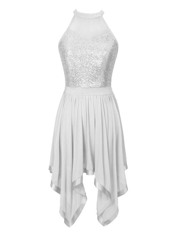 Women Sequins Sleeveless Halter Backless Modern Lyrical Dance Dresses thumb