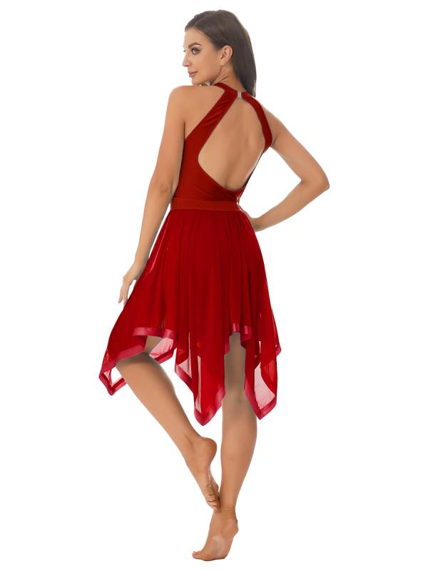 Women Sequins Sleeveless Halter Backless Modern Lyrical Dance Dresses thumb