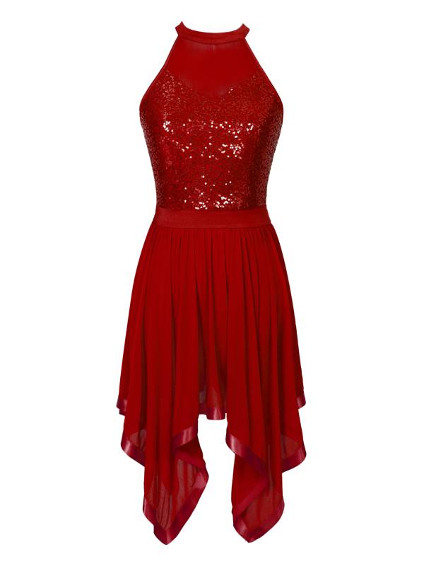 Women Sequins Sleeveless Halter Backless Modern Lyrical Dance Dresses thumb