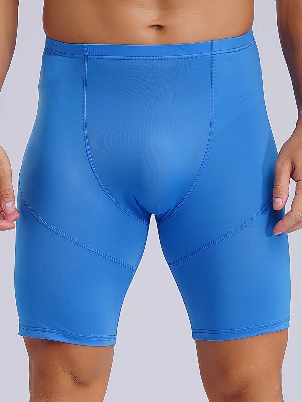 Men Solid Color Breathable Stretchy Knee Length Sport Shorts thumb