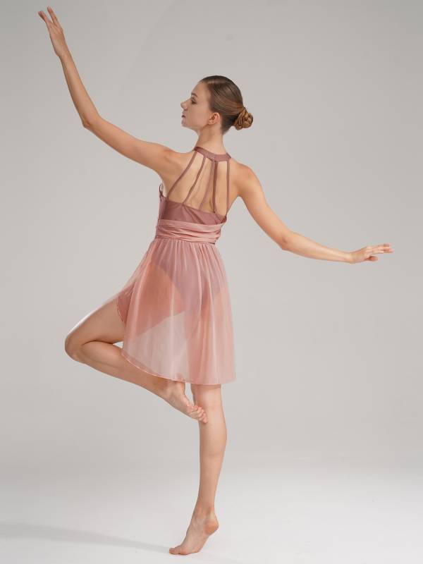 Women Sleeveless Chiffon Lyrical Dance Leotard Dress thumb