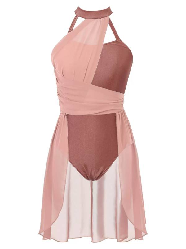 Women Sleeveless Chiffon Lyrical Dance Leotard Dress thumb