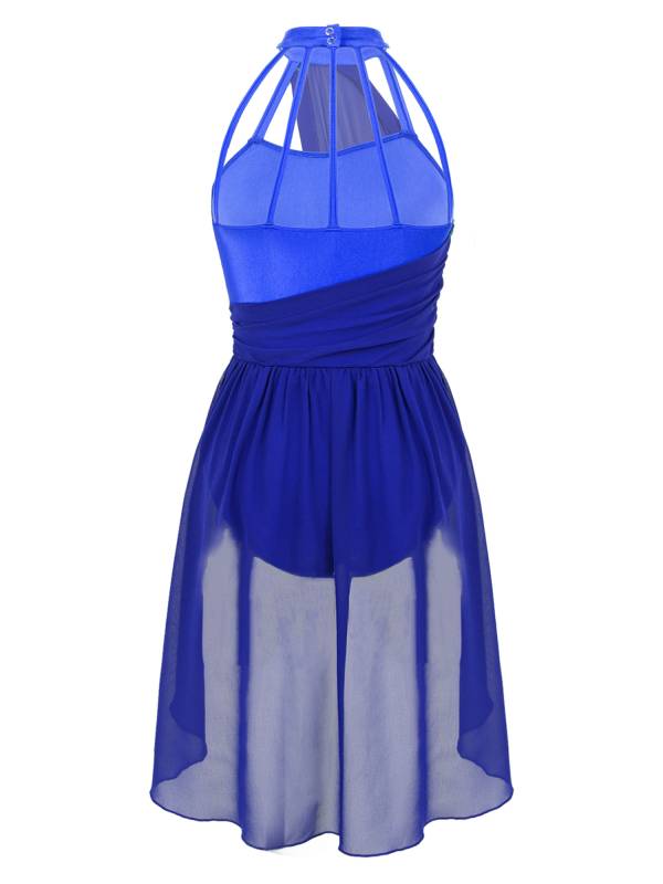 Women Sleeveless Chiffon Lyrical Dance Leotard Dress thumb
