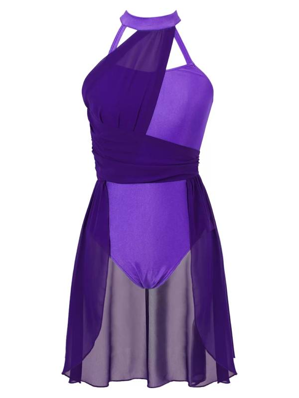 Women Sleeveless Chiffon Lyrical Dance Leotard Dress thumb