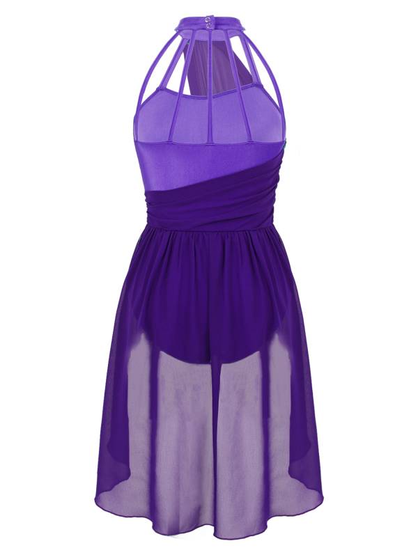 Women Sleeveless Chiffon Lyrical Dance Leotard Dress thumb