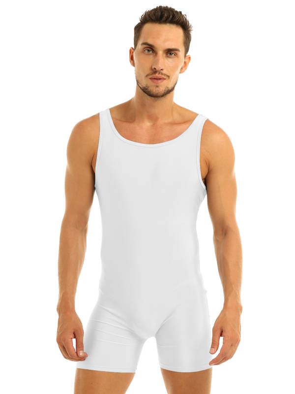 Men Sleeveless Stretchy One Piece Solid Gymnastics Unitard thumb