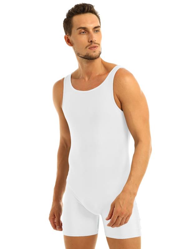 Men Sleeveless Stretchy One Piece Solid Gymnastics Unitard thumb