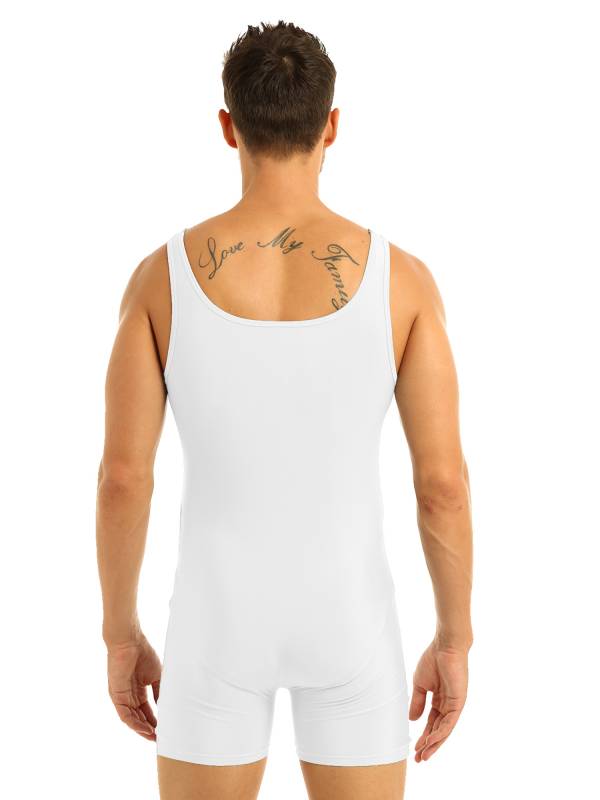 Men Sleeveless Stretchy One Piece Solid Gymnastics Unitard thumb