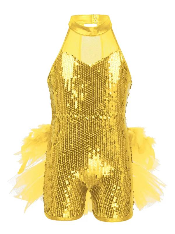 Kids Girls Sleeveless Sequins Jazz Latin Dance Leotard Jumpsuit thumb