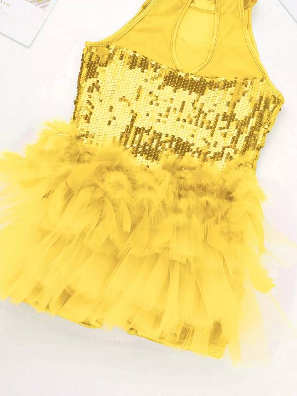 Kids Girls Sleeveless Sequins Jazz Latin Dance Leotard Jumpsuit thumb