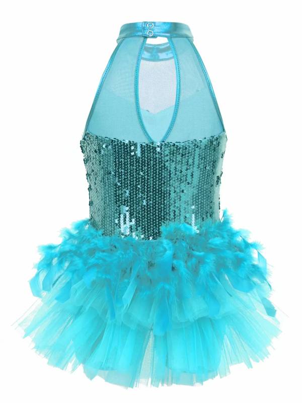 Kids Girls Sleeveless Sequins Jazz Latin Dance Leotard Jumpsuit thumb
