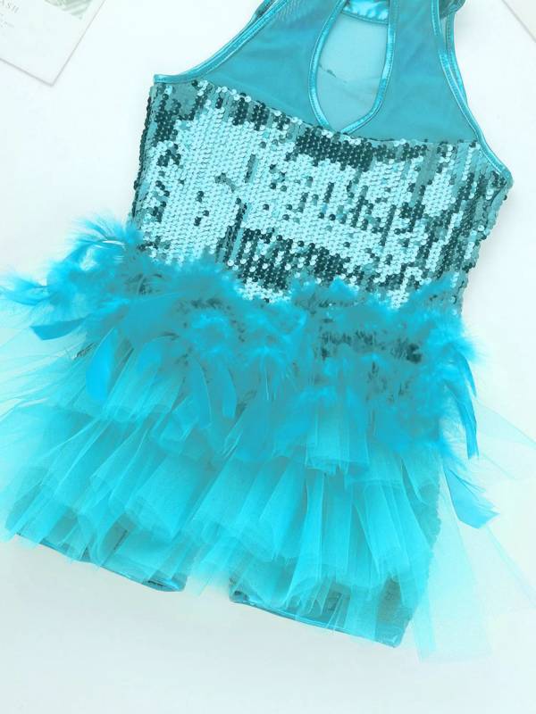 Kids Girls Sleeveless Sequins Jazz Latin Dance Leotard Jumpsuit thumb