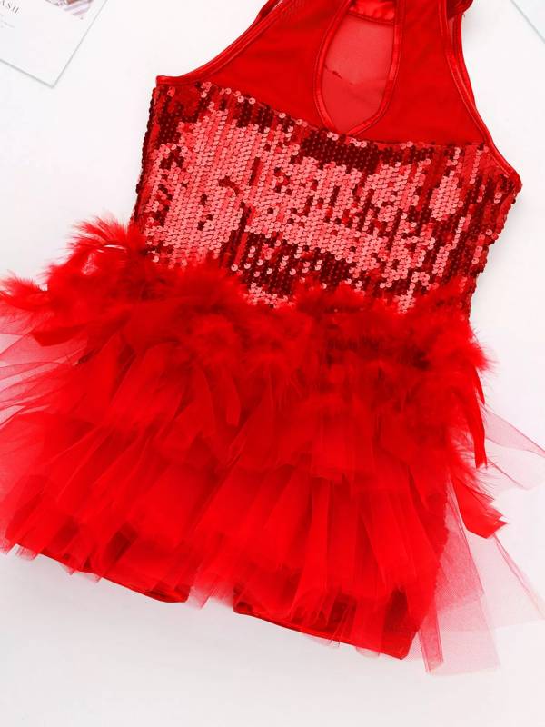 Kids Girls Sleeveless Sequins Jazz Latin Dance Leotard Jumpsuit thumb