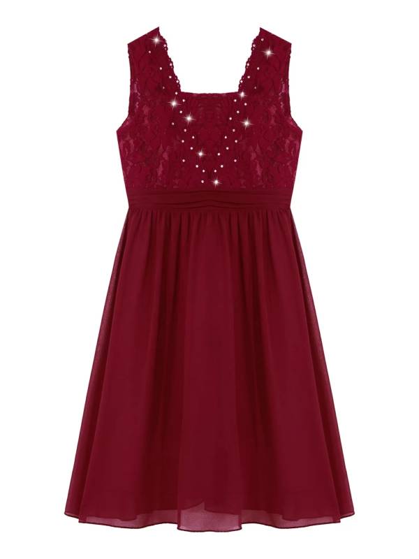 Kids Girls Lace Bodice Backless Chiffon Wedding Dress thumb