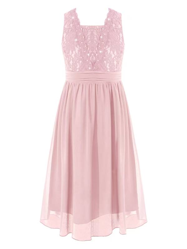 Kids Girls Lace Bodice Backless Chiffon Wedding Dress thumb