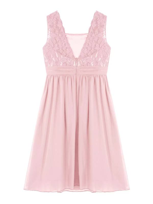 Kids Girls Lace Bodice Backless Chiffon Wedding Dress thumb