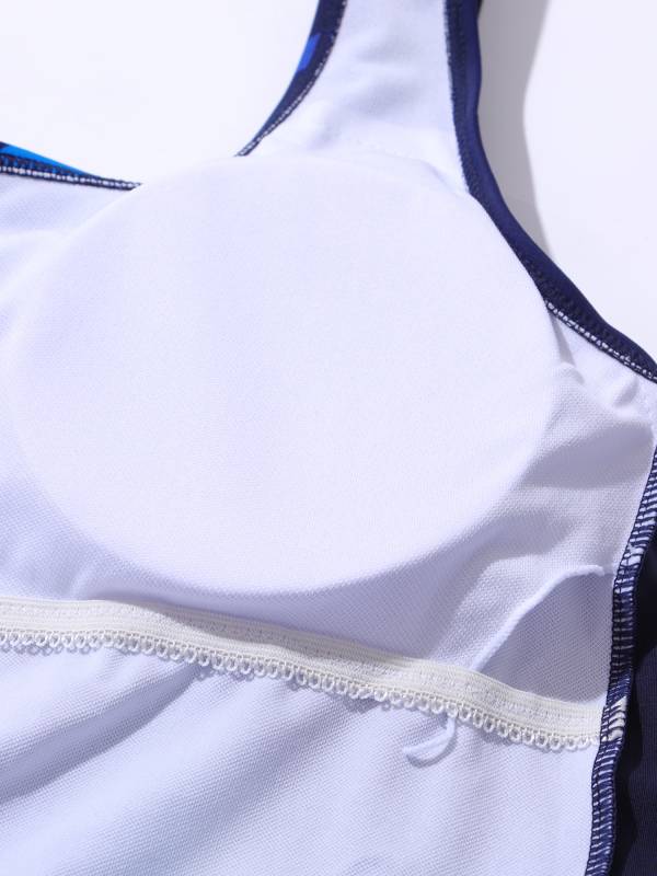 Women U Neck Sleeveless Removable Pads One-piece Swimsuit thumb