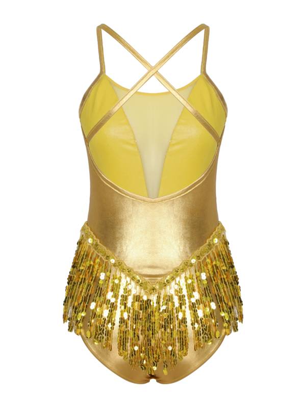 Women Sparkling Sequin Tassel Latin Dance Leotard thumb