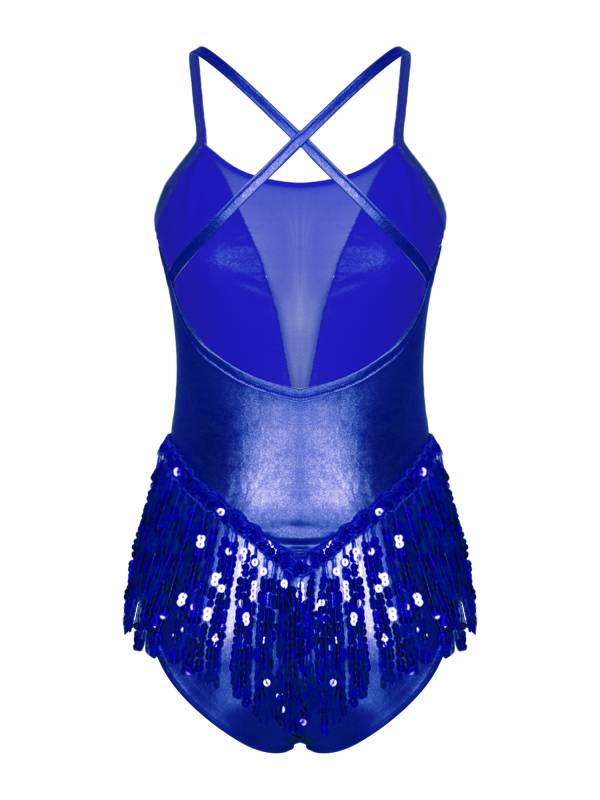 Women Sparkling Sequin Tassel Latin Dance Leotard thumb