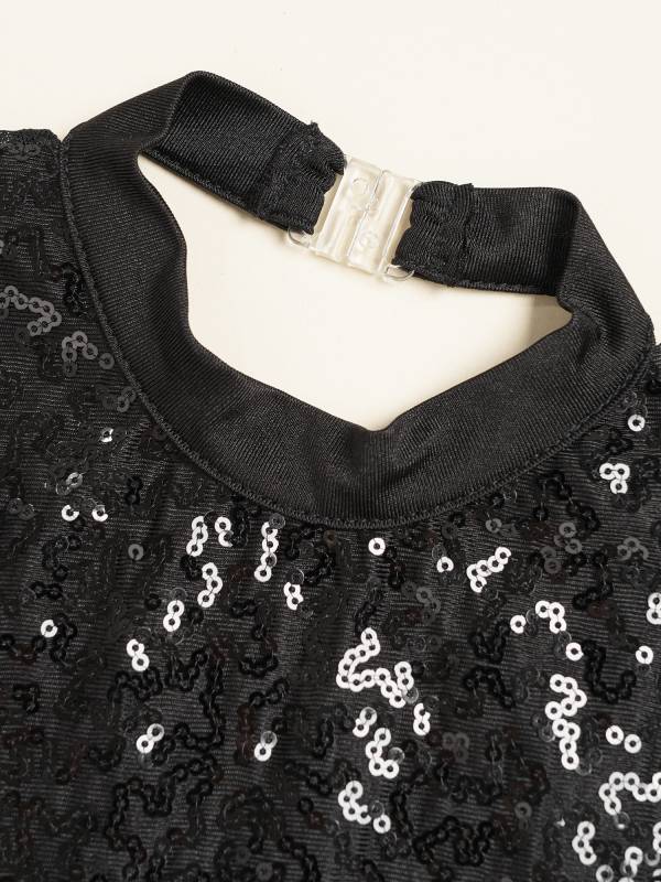 Kids Girls Long Sleeve Sequins Hollow Back Tassel Latin Dance Dress thumb
