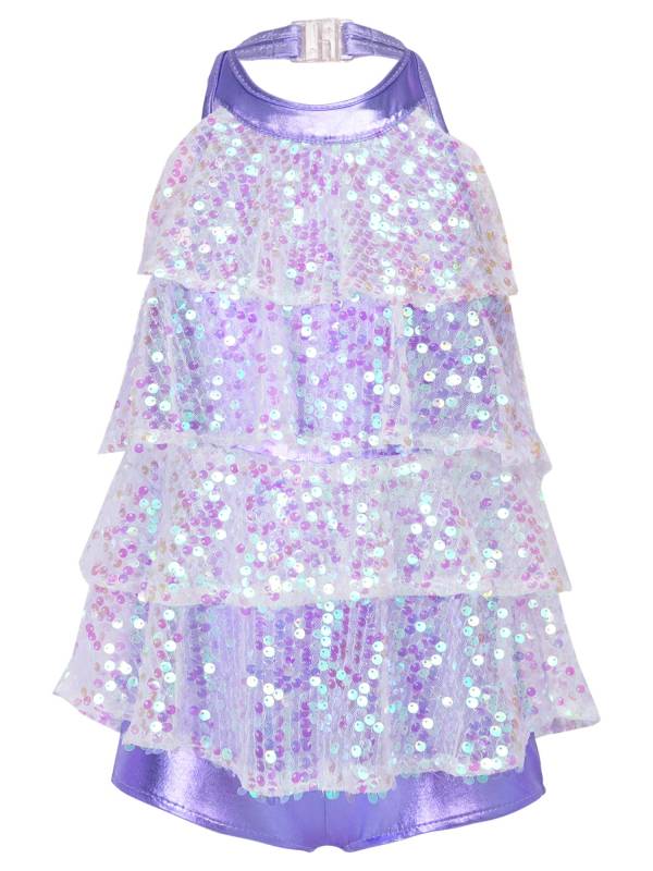 Kids Girls Backless Sequins Ballet Dance Unitard Jazz Costumes thumb