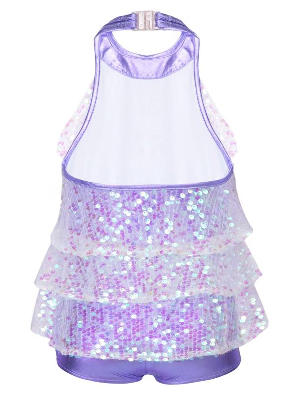 Kids Girls Backless Sequins Ballet Dance Unitard Jazz Costumes thumb
