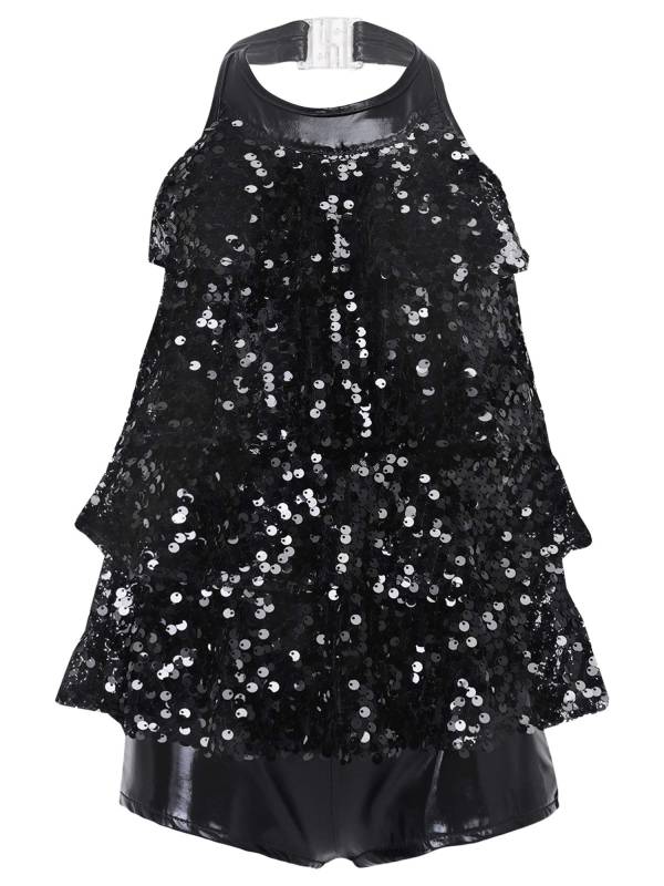 Kids Girls Backless Sequins Ballet Dance Unitard Jazz Costumes thumb