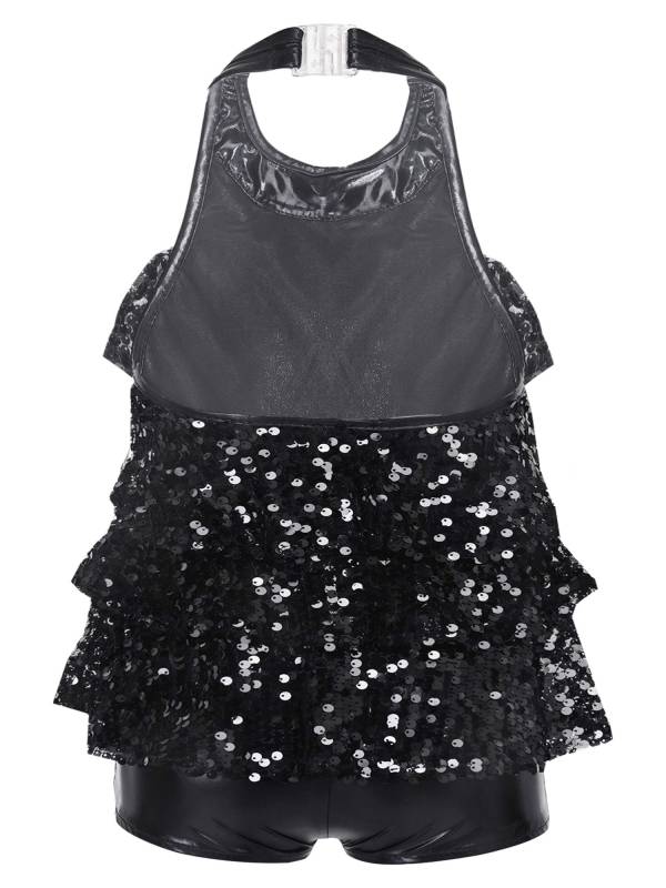 Kids Girls Backless Sequins Ballet Dance Unitard Jazz Costumes thumb