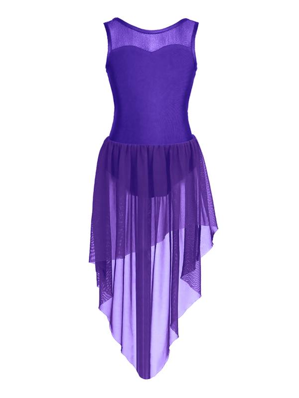 Girls Sleeveless Backless High-low Lyrical Dance Leotard Dress thumb